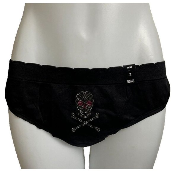 Betsey Johnson Torrid Plus 2 Black Studded Skull Seamless Thong Panties - Picture 2 of 7